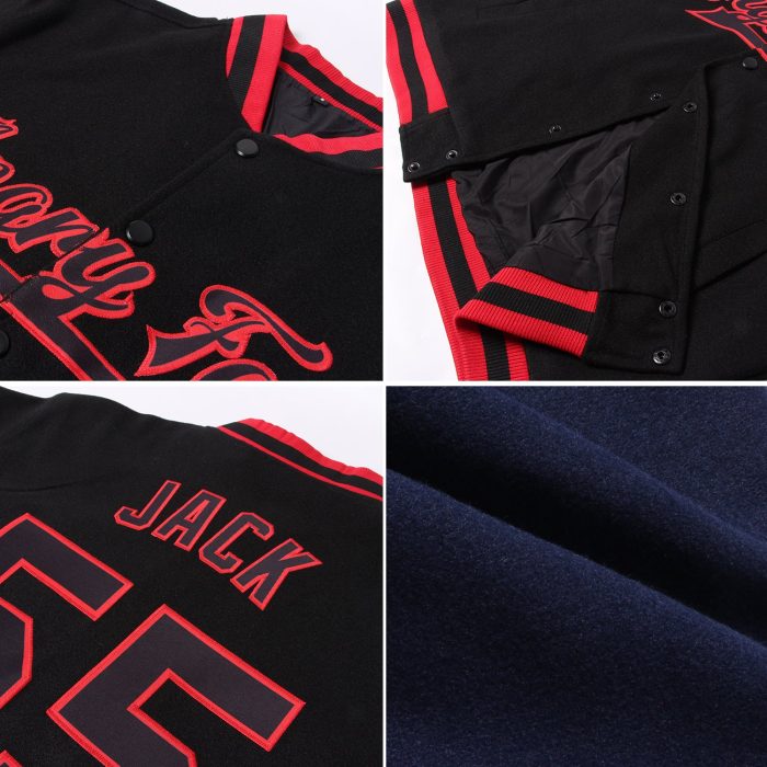 Navy Royal Orange Bomber Varsity Letterman Jacket Custom Full-Snap Design Custom Navy Royal-Orange Bomber Full-Snap Varsity - Image 2