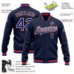 Navy Royal Orange Bomber Varsity Letterman Jacket Custom Full-Snap Design Custom Navy Royal-Orange Bomber Full-Snap Varsity - Image 3