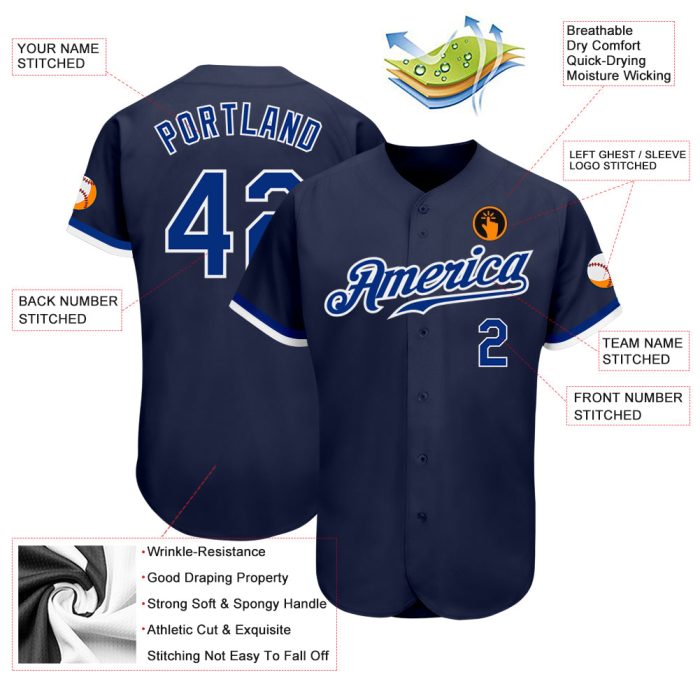 Custom Navy Royal White Baseball Jersey - Authentic Style 2123 Custom Navy Royal-White Authentic Baseball Jersey Style 2123 - Image 3
