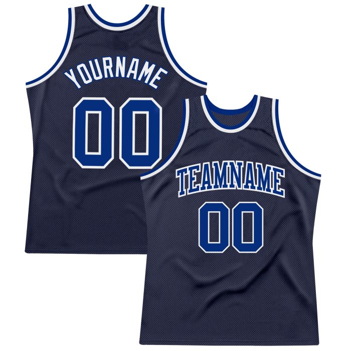 Navy Royal-White Authentic Throwback Basketball Jersey - Custom Design Custom Navy Royal-White Authentic Throwback Basketball - Image 1