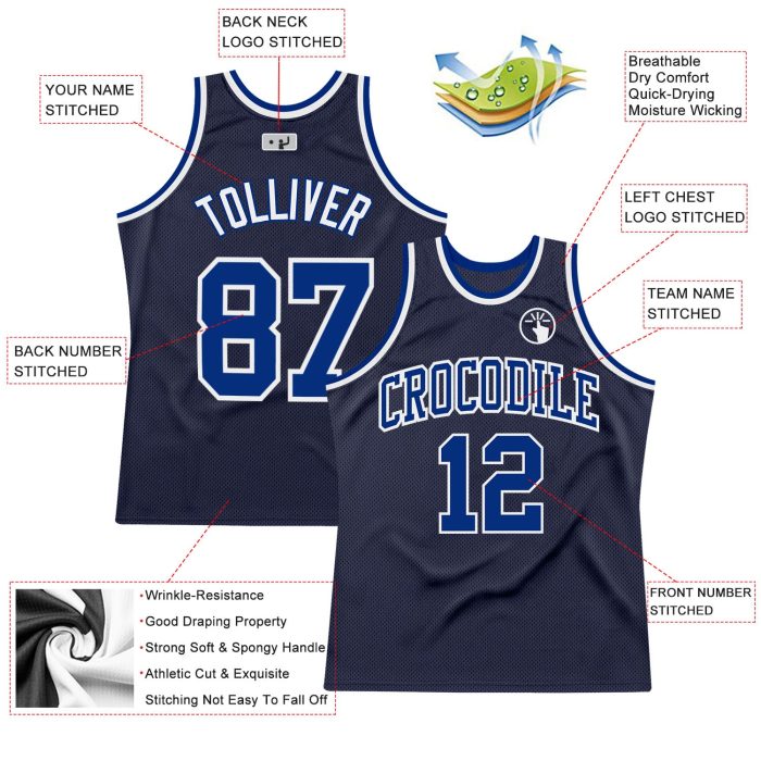 Navy Royal-White Authentic Throwback Basketball Jersey - Custom Design Custom Navy Royal-White Authentic Throwback Basketball - Image 2