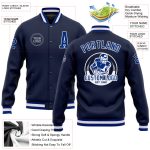 Custom Navy Royal White Varsity Letterman Jacket Full-Snap Style 9768 Custom Navy Royal-White Bomber Full-Snap Varsity Letterman - Image 3