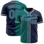 Custom Navy Teal White Authentic Fade Baseball Jersey Fashion Style Custom Navy Teal-White Authentic Fade Fashion Baseball