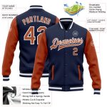 Navy Texas Orange White Two Tone Varsity Letterman Bomber Full-Snap Jacket Custom Navy Texas Orange-White Bomber Full-Snap - Image 3