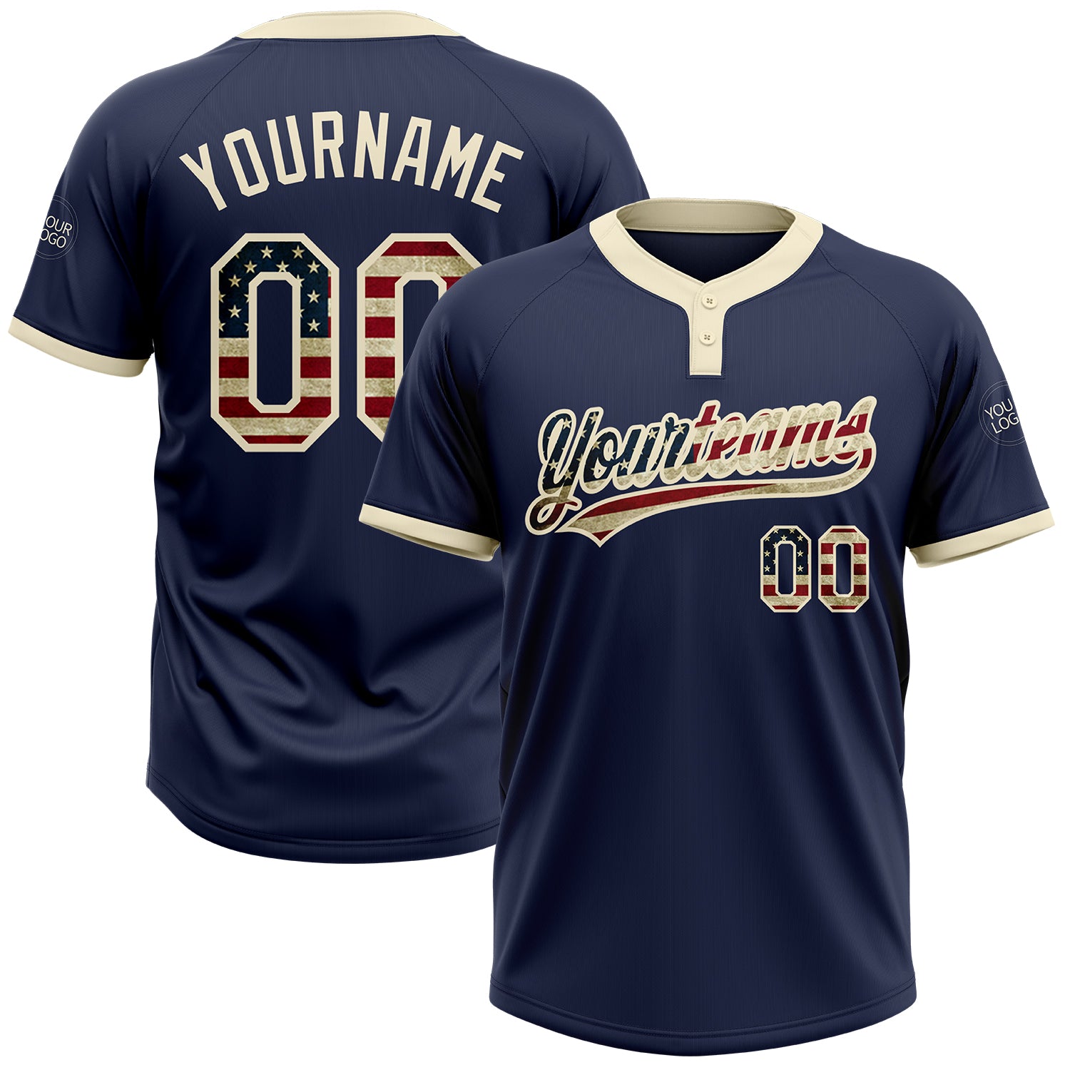 Custom Navy Vintage USA Flag-Cream Two-Button Unisex Softball Jersey Custom Navy USA Vintage Flag Jersey, Cream Unisex Two-Button Softball Shirt Custom Navy Vintage USA Flag-Cream Two-Button - Image 1