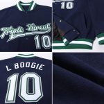 Custom Navy White Kelly Green Gray Bomber Varsity Jacket - Full-Snap Letterman Jacket Custom Navy White Kelly Green-Gray - Image 2