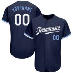 Custom Authentic Baseball Jersey in Navy, White, and Light Blue - Style 7502 Custom Navy White-Light Blue Authentic Baseball