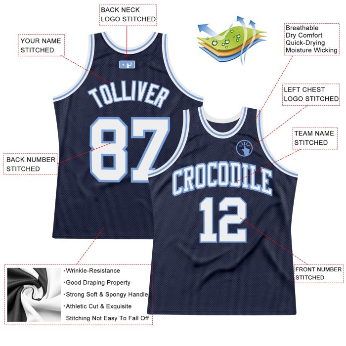 Personalized Authentic Throwback Basketball Jersey - Navy White Light Blue Custom Navy White-Light Blue Authentic Throwback - Image 2