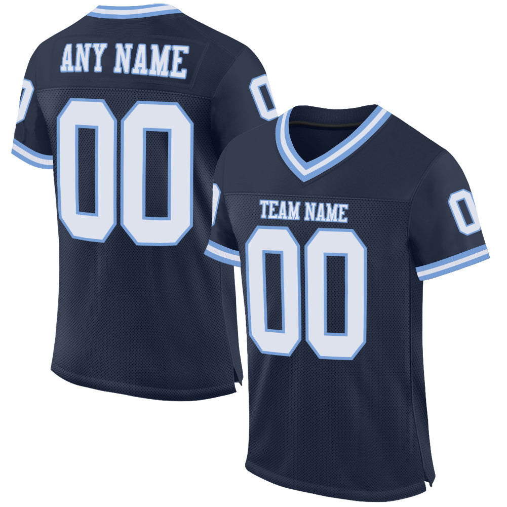 Custom Authentic Football Jersey - Navy White Light Blue Mesh Throwback Custom Navy White-Light Blue Mesh Authentic Throwback