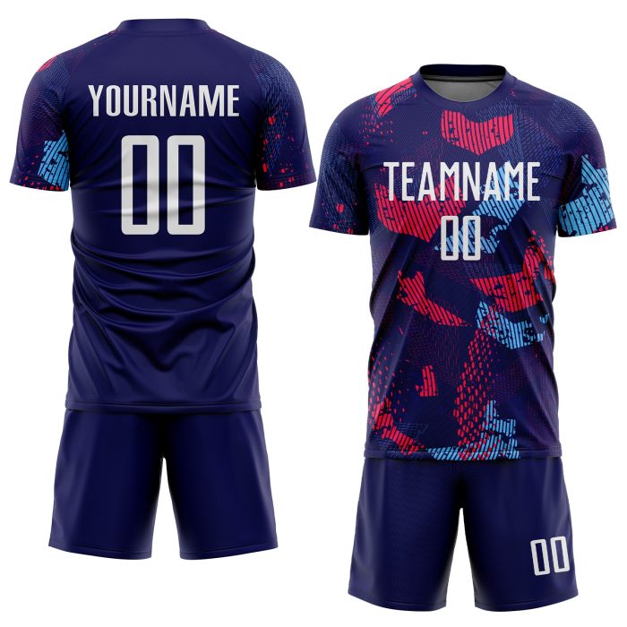 Navy White Light Blue Custom Sublimation Soccer Uniform Jersey Custom Navy White-Light Blue Sublimation Soccer Uniform Jersey - Image 2
