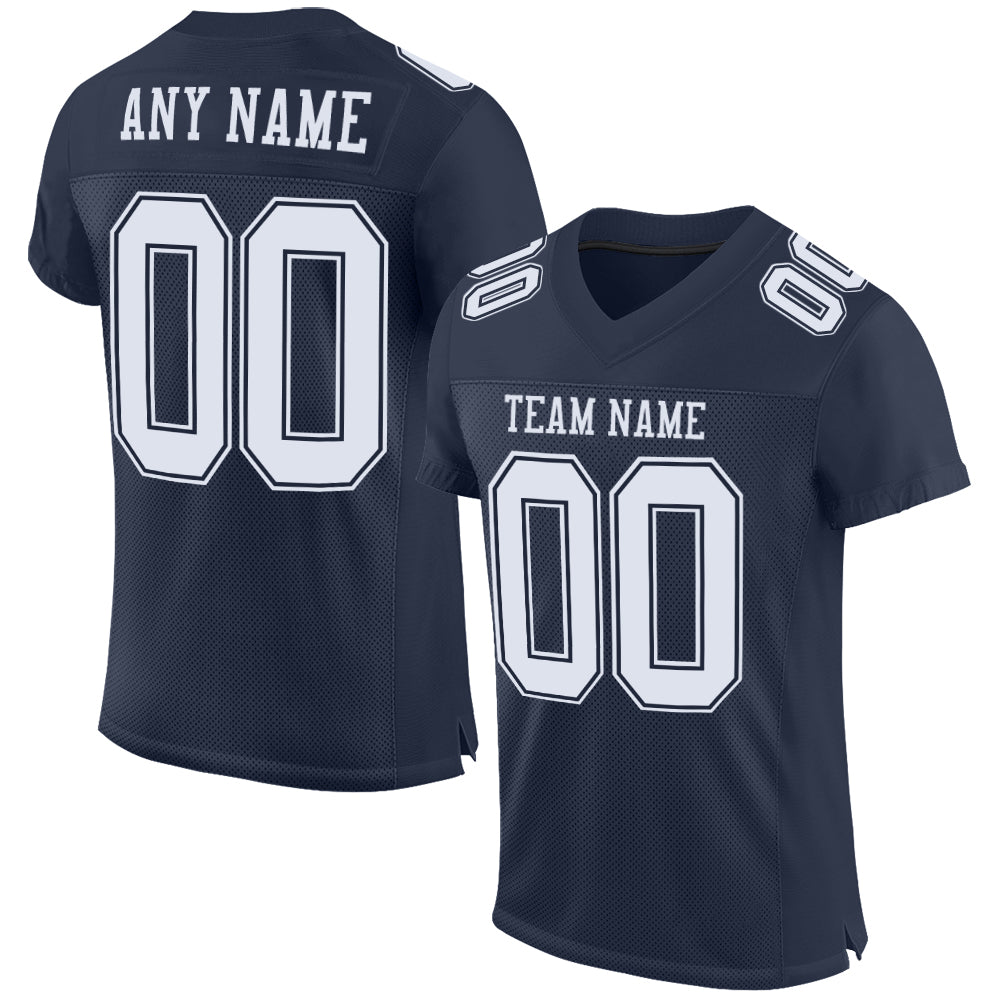 Custom Authentic Football Jersey - Navy White Mesh Design Custom Navy White Mesh Authentic Football Jersey
