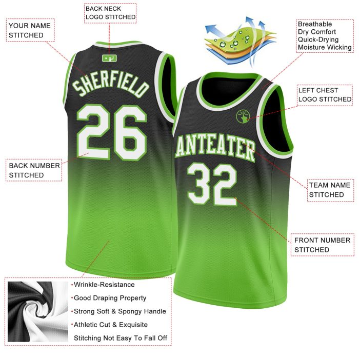 Custom Navy White Neon Green Basketball Jersey Authentic Fade Fashion Style Custom Navy White-Neon Green Authentic Fade Fashion - Image 2