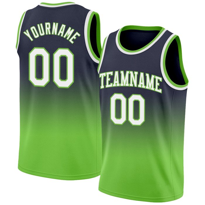 Custom Navy White Neon Green Basketball Jersey Authentic Fade Fashion Style Custom Navy White-Neon Green Authentic Fade Fashion - Image 1