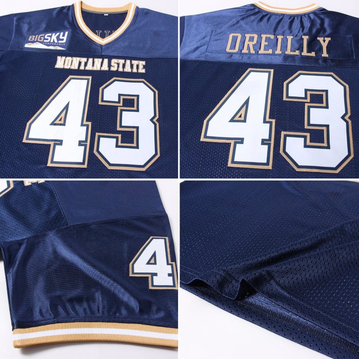 Custom Navy White-Gold Authentic Throwback Football Jersey, Mesh Design Custom Navy White-Old Gold Mesh Authentic Throwback - Image 5