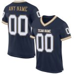 Custom Navy White-Gold Authentic Throwback Football Jersey, Mesh Design Custom Navy White-Old Gold Mesh Authentic Throwback