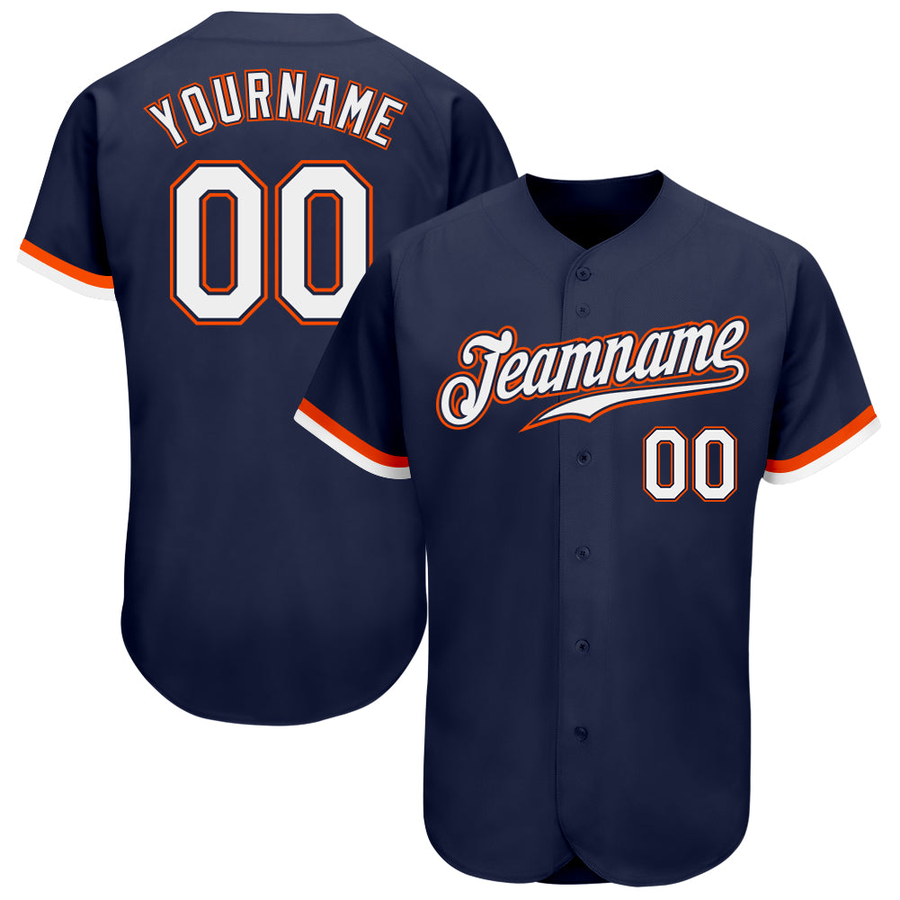 Custom Baseball Jersey Navy White Orange Authentic Style 9284 Custom Navy White-Orange Authentic Baseball Jersey Style 9284