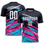 Custom Navy Pink Light Blue Soccer Uniform Jersey - Sublimation Sports Apparel Custom Navy White Pink-Light Blue Sublimation