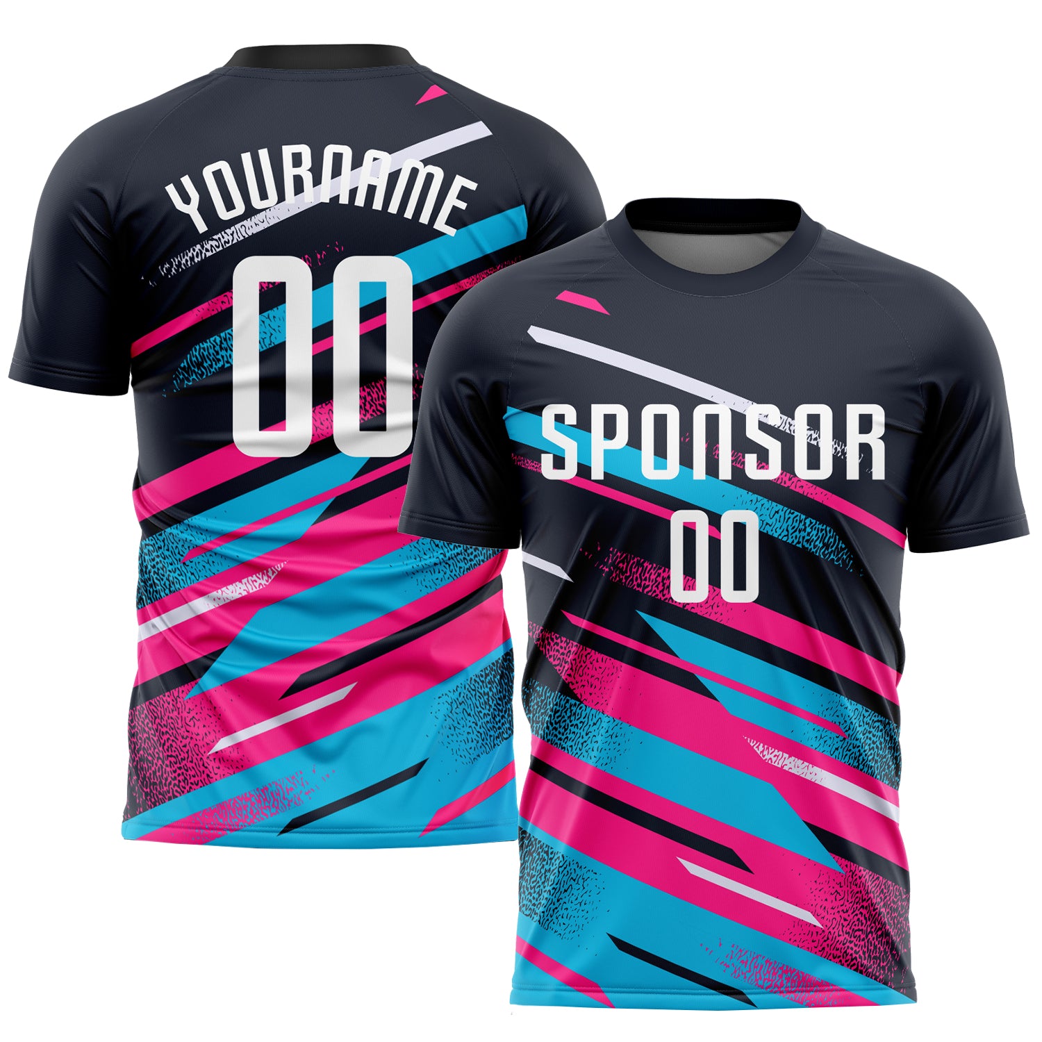 Custom Navy Pink Light Blue Soccer Uniform Jersey - Sublimation Sports Apparel Custom Navy White Pink-Light Blue Sublimation