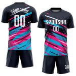 Custom Navy Pink Light Blue Soccer Uniform Jersey - Sublimation Sports Apparel Custom Navy White Pink-Light Blue Sublimation - Image 2