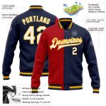 Custom Navy Red Gold Bomber Jacket Full-Snap Varsity Letterman Fashion Split Design Custom Navy White Red-Gold Bomber Full-Snap - Image 3