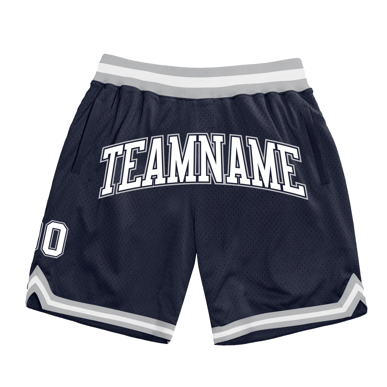 Custom Navy White-Silver Gray Basketball Shorts - Authentic Throwback Design Custom Navy White-Silver Gray Authentic Throwback