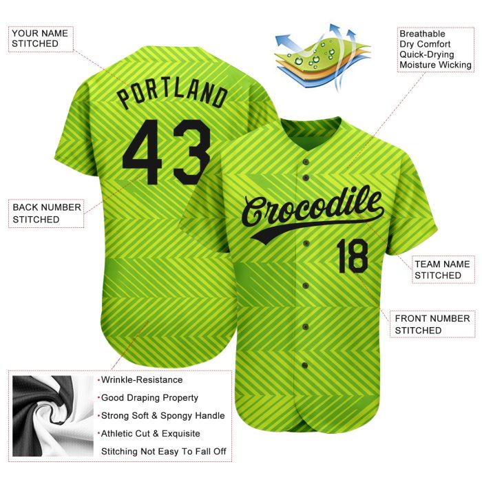Neon Green Black 3D Pattern Authentic Baseball Jersey - Custom Design Custom Neon Green Black 3D Pattern Design Authentic - Image 3