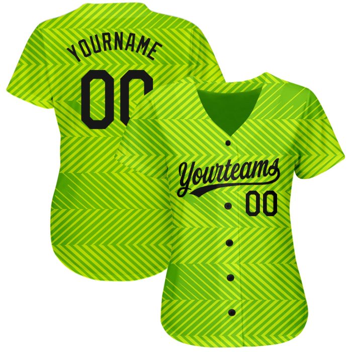 Neon Green Black 3D Pattern Authentic Baseball Jersey - Custom Design Custom Neon Green Black 3D Pattern Design Authentic - Image 2