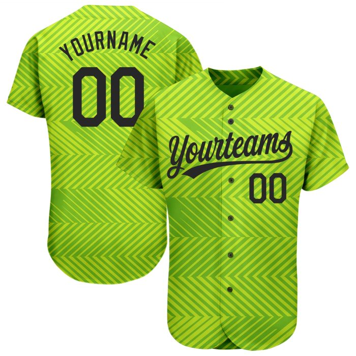 Neon Green Black 3D Pattern Authentic Baseball Jersey - Custom Design Custom Neon Green Black 3D Pattern Design Authentic - Image 1