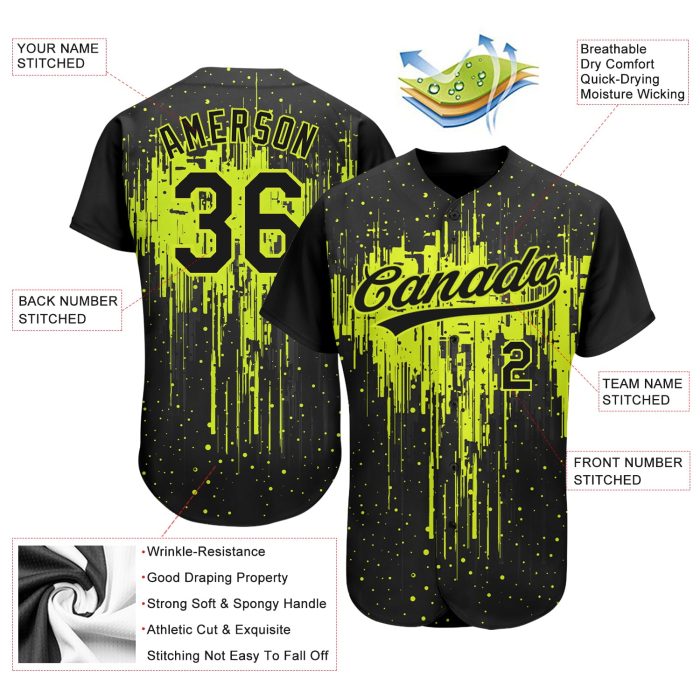 Custom Neon Green Black 3D Pattern Baseball Jersey - Authentic Style 6754 Custom Neon Green Black 3D Pattern Design Authentic - Image 3