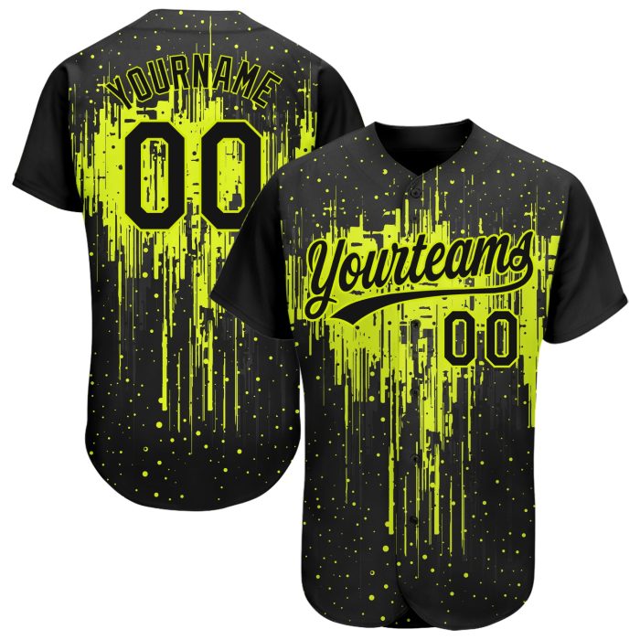 Custom Neon Green Black 3D Pattern Baseball Jersey - Authentic Style 6754 Custom Neon Green Black 3D Pattern Design Authentic - Image 1