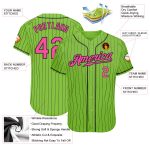 Custom Neon Green Black Pink-Black Baseball Jersey | Authentic Pinstripe Design Custom Neon Green Black Pinstripe Pink-Black - Image 3