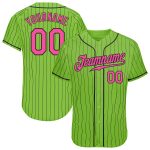 Custom Neon Green Black Pink-Black Baseball Jersey | Authentic Pinstripe Design Custom Neon Green Black Pinstripe Pink-Black