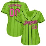 Custom Neon Green Black Pinstripe Pink Black Baseball Jersey Authentic Style 2014 Custom Neon Green Black Pinstripe Pink-Black - Image 2