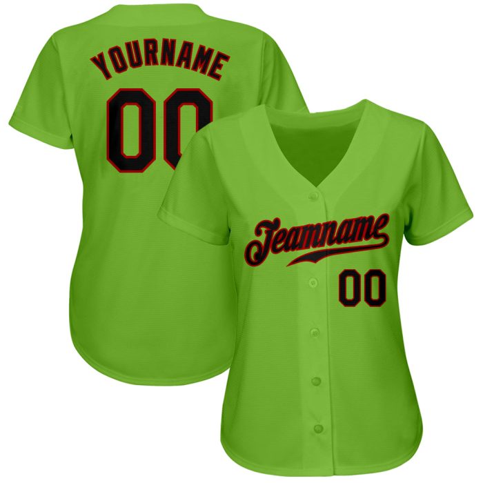 Custom Neon Green Black Red Baseball Jersey - Authentic Design for Fans Custom Neon Green Black-Red Authentic Baseball Jersey - Image 2