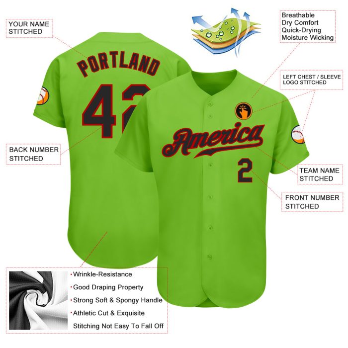 Custom Neon Green Black Red Baseball Jersey - Authentic Design for Fans Custom Neon Green Black-Red Authentic Baseball Jersey - Image 3