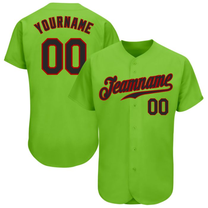 Custom Neon Green Black Red Baseball Jersey - Authentic Design for Fans Custom Neon Green Black-Red Authentic Baseball Jersey - Image 1