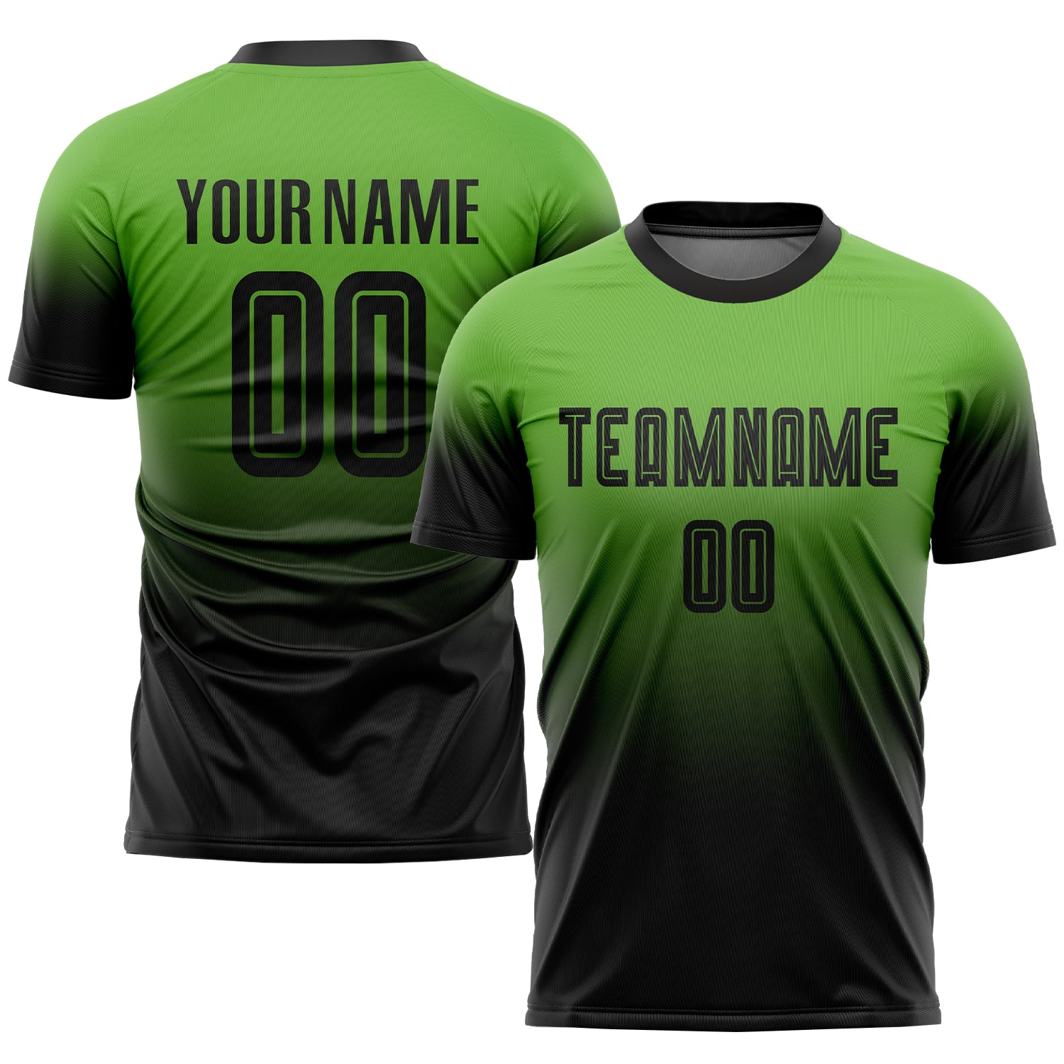 Neon Green Black Soccer Uniform Jersey Custom Sublimation Fade Design Custom Neon Green Black Sublimation Fade Fashion Soccer