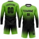 Neon Green Black Sublimation Long Sleeve Soccer Uniform Jersey - Custom Fade Design Custom Neon Green Black Sublimation Long - Image 2