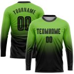 Neon Green Black Sublimation Long Sleeve Soccer Uniform Jersey - Custom Fade Design Custom Neon Green Black Sublimation Long