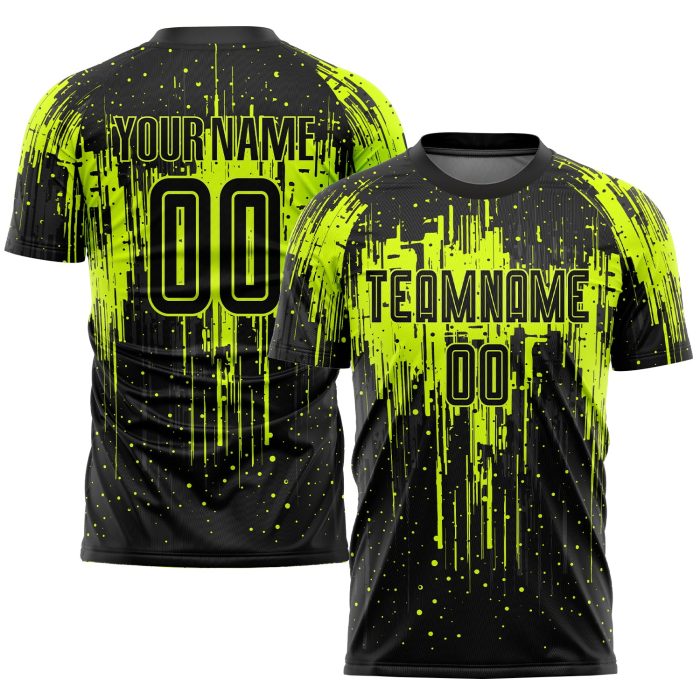 Neon Green Black Sublimation Soccer Jersey - Custom Style 3411 Uniform Custom Neon Green Black Sublimation Soccer Uniform - Image 1