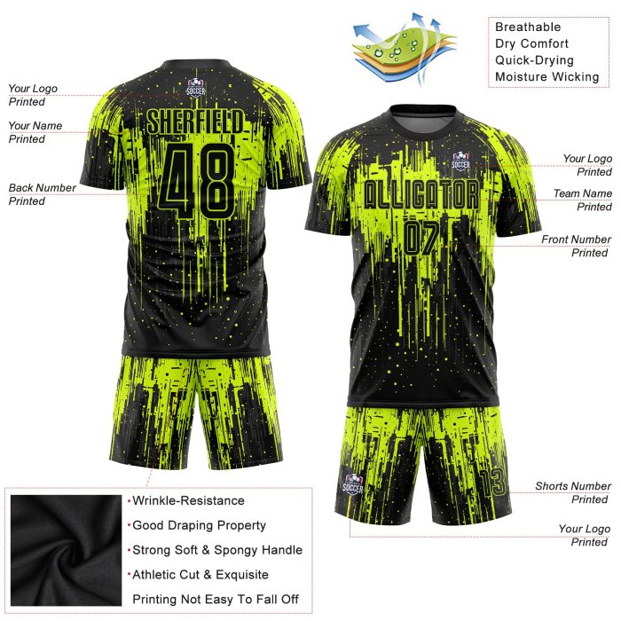 Neon Green Black Sublimation Soccer Jersey - Custom Style 3411 Uniform Custom Neon Green Black Sublimation Soccer Uniform - Image 3