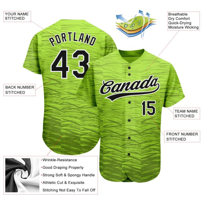 Custom Neon Green 3D Pattern Baseball Jersey Authentic Style 9995 Black-White Design Custom Neon Green Black-White 3D Pattern - Image 3