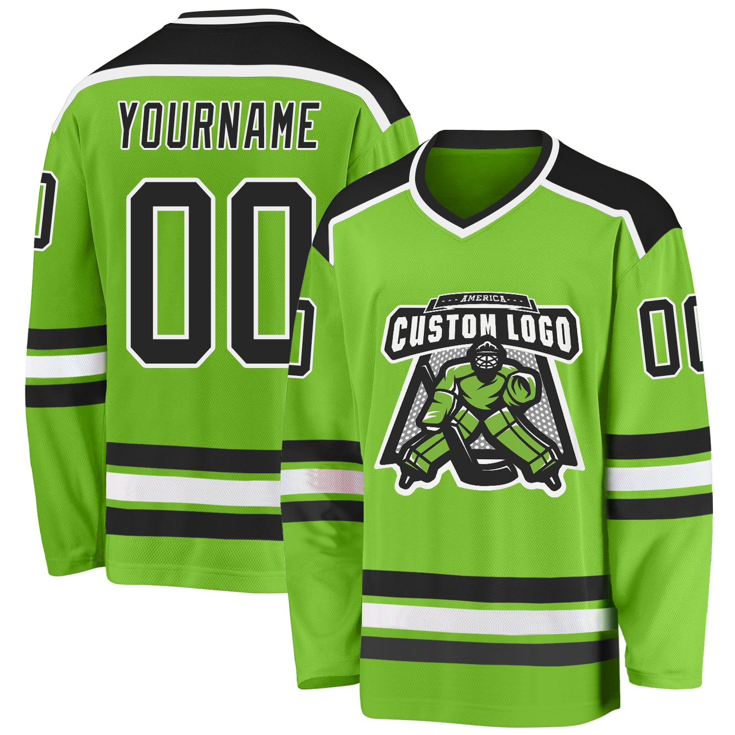 Neon Green Black White Custom Hockey Jersey - Personalized Sports Apparel Custom Neon Green Black-White Hockey Jersey