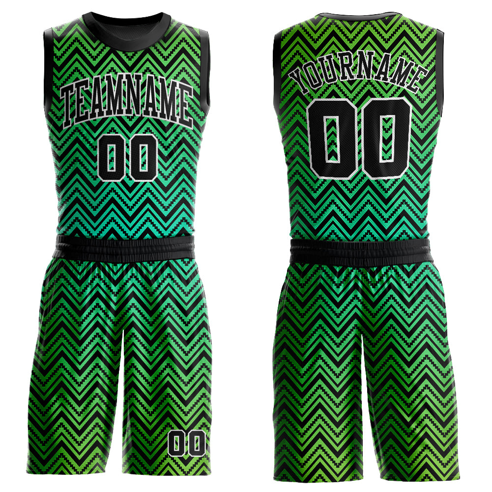 Neon Green Black White Sublimation Basketball Jersey Round Neck Custom Suit Custom Neon Green Black-White Round Neck Sublimation