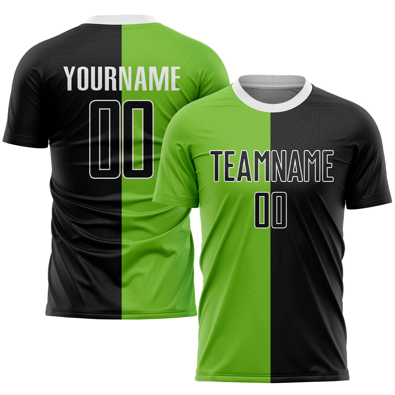 Neon Green Black White Sublimation Split Fashion Soccer Jersey - Custom Uniform Custom Neon Green Black-White Sublimation