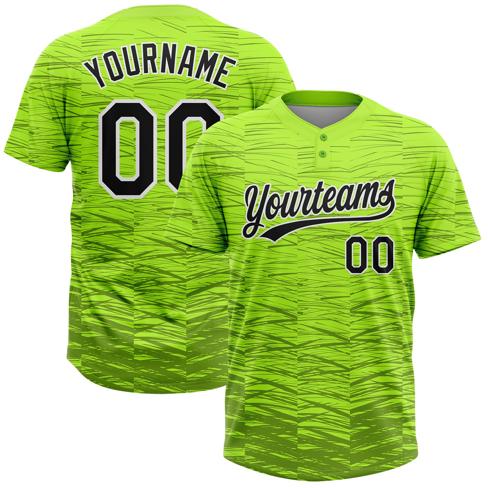 Neon Green Black White Custom Two-Button Unisex Softball Jersey Custom Neon Green Black-White Two-Button Unisex Softball