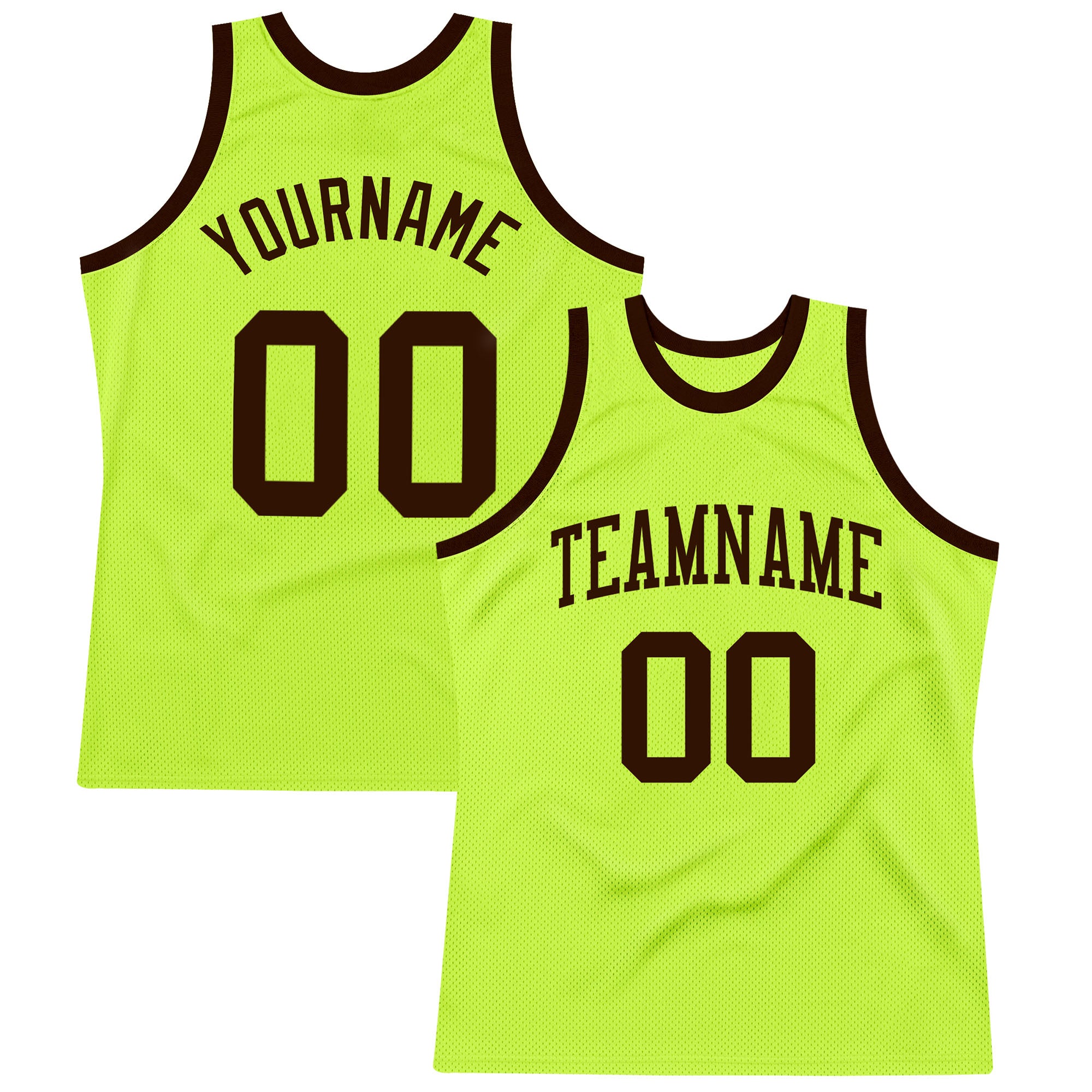 Neon Green Brown Basketball Jersey - Custom Authentic Throwback Style Custom Neon Green Brown Authentic Throwback Basketball