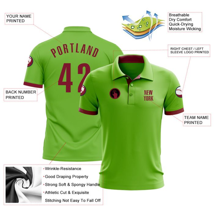 Neon Green Crimson Performance Golf Polo Shirt - Custom Design for Comfort Custom Neon Green Crimson Performance Golf Polo - Image 3