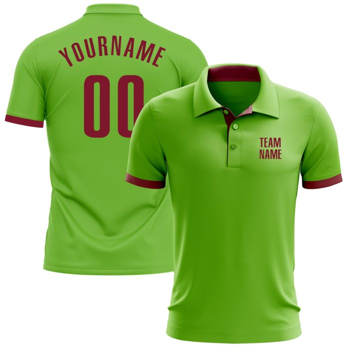 Neon Green Crimson Performance Golf Polo Shirt - Custom Design for Comfort Custom Neon Green Crimson Performance Golf Polo - Image 1