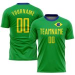 Brazilian Flag Soccer Jersey Custom Neon Green and Gold-Royal Sublimation Design Custom Neon Green Gold-Royal Sublimation